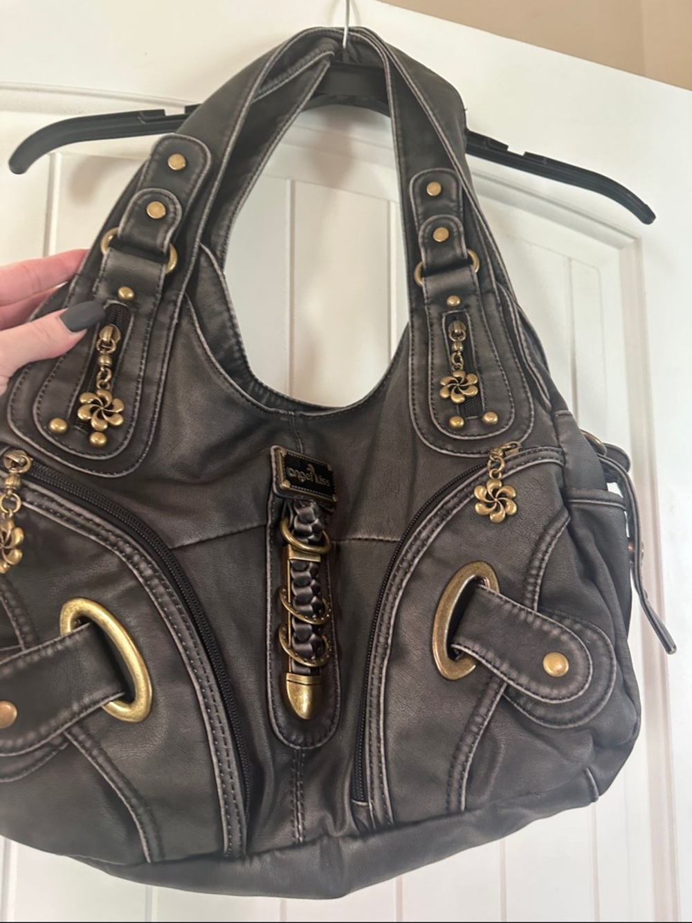 Angel Kiss Dark Brown Shoulder Bag with Gold Accents